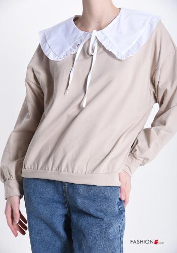  Cotton Sweatshirt with bow White Cream
