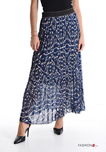  Patterned lurex Longuette Skirt with elastic Blue