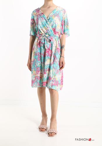 Multicoloured Dress with bow with v-neck