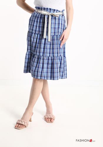  Tartan midi Cotton Skirt with flounces with ribbon