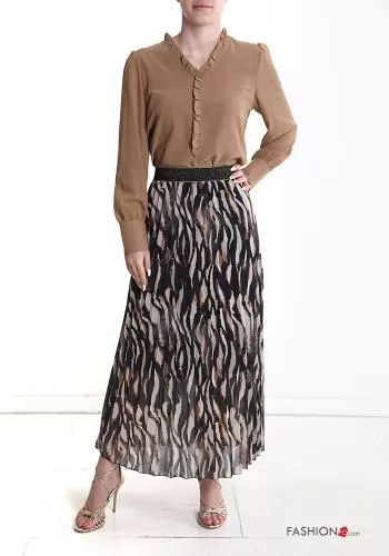  Animal print pleated Longuette lurex Skirt with elastic