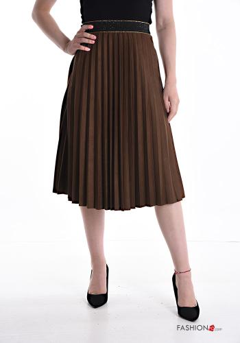  midi lurex pleated faux leather Skirt with elastic Sepia
