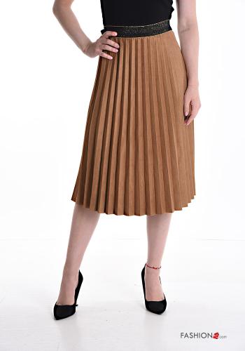  midi lurex pleated faux leather Skirt with elastic Bronze