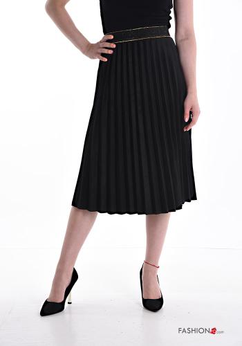  midi lurex pleated faux leather Skirt with elastic Black