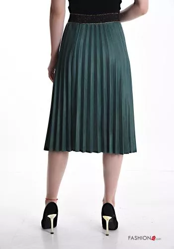  midi lurex pleated faux leather Skirt with elastic