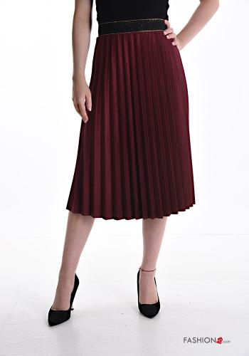  midi lurex pleated faux leather Skirt with elastic Bordeaux