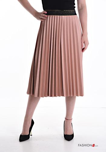  midi lurex pleated faux leather Skirt with elastic Pink
