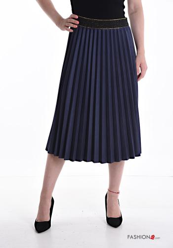  midi lurex pleated faux leather Skirt with elastic Midnight blue