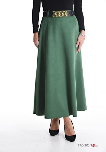  Suede Longuette Skirt with belt Bottle green