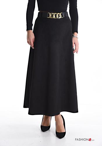  Suede Longuette Skirt with belt Black