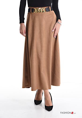  Suede Longuette Skirt with belt Bronze