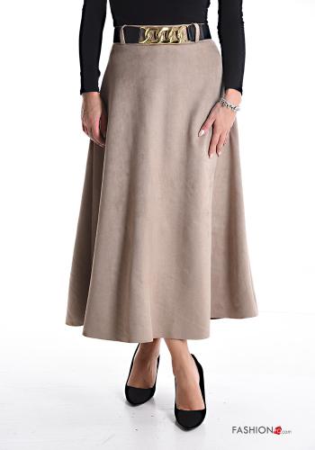  Suede Longuette Skirt with belt Camel