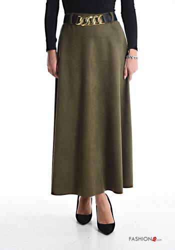  Suede Longuette Skirt with belt Military green