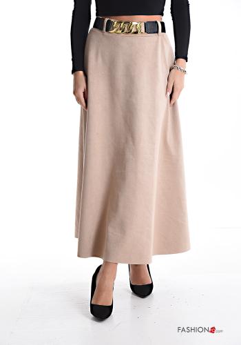  Suede Longuette Skirt with belt Beige