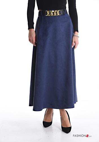 Suede Longuette Skirt with belt Midnight blue