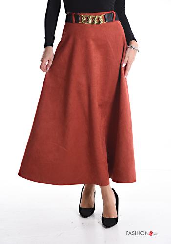  Suede Longuette Skirt with belt Cardinal red