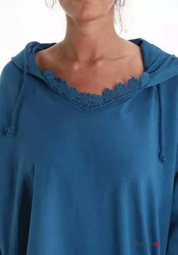  Sweatshirt en Coton détail dentelle oversize Imprimé écrit à capuche 