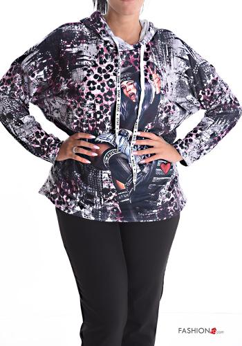  Sweatshirt Imprimé animalier à capuche  Noir