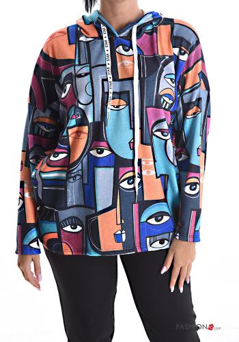  Patterned Sweatshirt with hood with drawstring