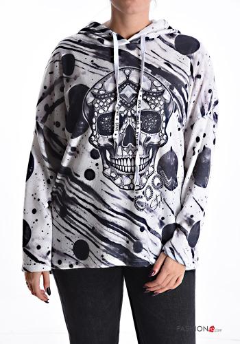  Totenkopf-Muster Sweatshirt mit Kapuze mit kordelzug