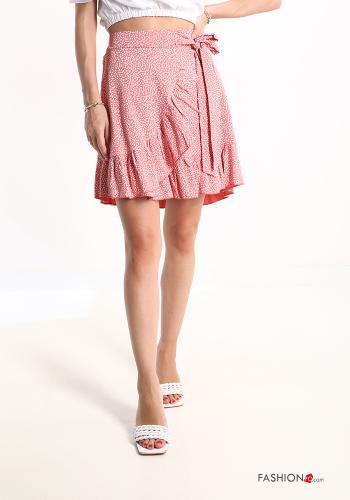  Floral tulip Cotton Mini skirt with flounces with bow Tomato red