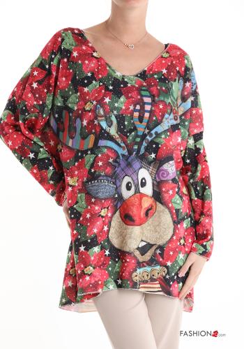 Christmas oversized Long sleeved top with v-neck