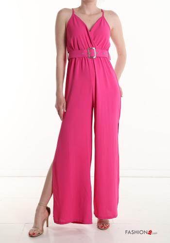  Jumpsuit senza maniche con spacco con cintura scollo a V  Fucsia