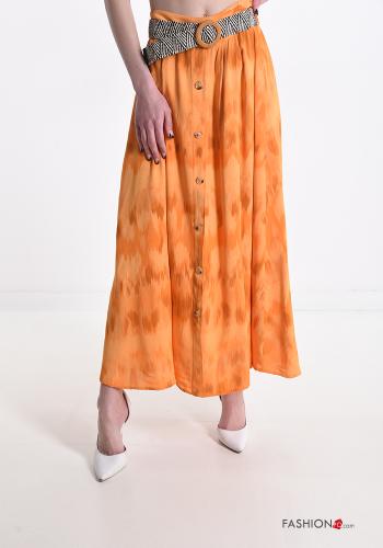  Falda Longuette con cinturón con botones  Naranja