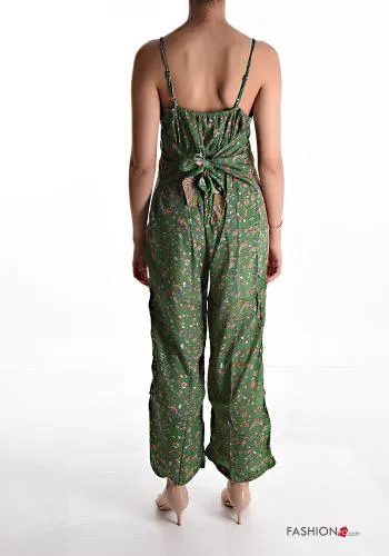  Jacquard print Silk Jumpsuit with bow with v-neck