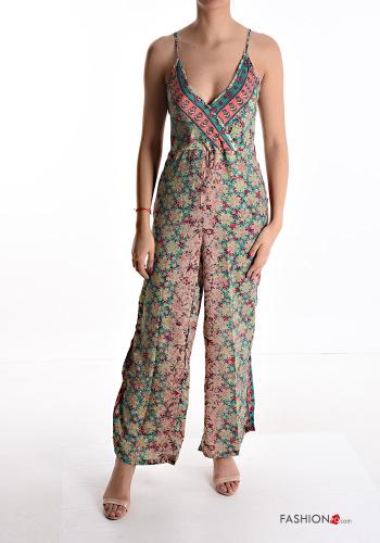  Jacquard print Silk Jumpsuit with bow with v-neck Various colours