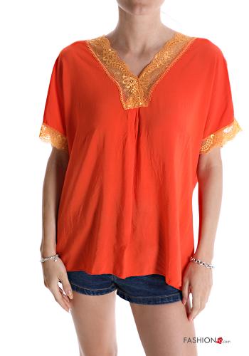  lace T-shirt with v-neck Orange