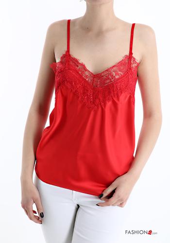 lace v-neck Tank-Top  Red