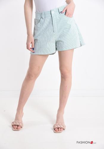  Shorts de Algodón a rayas con bolsillos con cremallera 