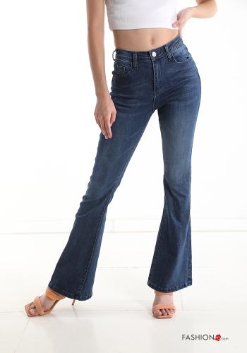  flared Cotton Jeans with pockets Blue marine