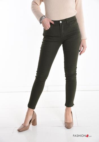  skinny Cotton Jeans with pockets Dark olive green
