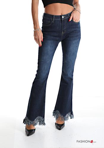  Jeans in Cotone a zampa con tasche con frange  Denim