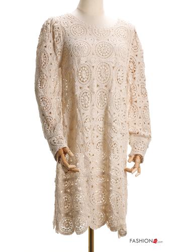  lace trim long sleeve Cotton Cover up 