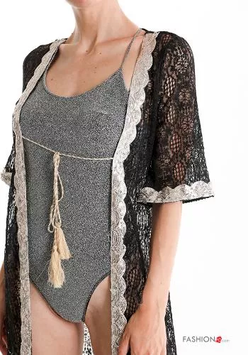  Spitze- Strandkleid aus Baumwolle mit Schleife