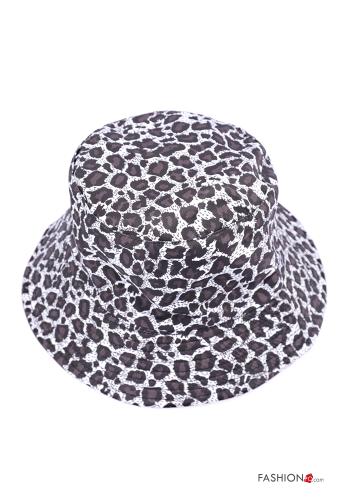  Cappello in Cotone Fantasia animalier  Nero