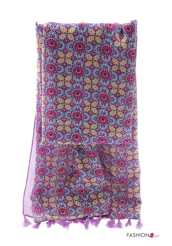  Patterned Scarf with fringe Purple