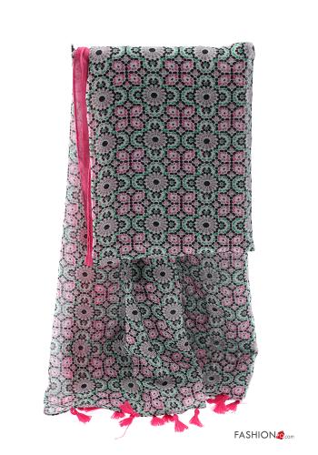  Patterned Scarf with fringe Fucsia