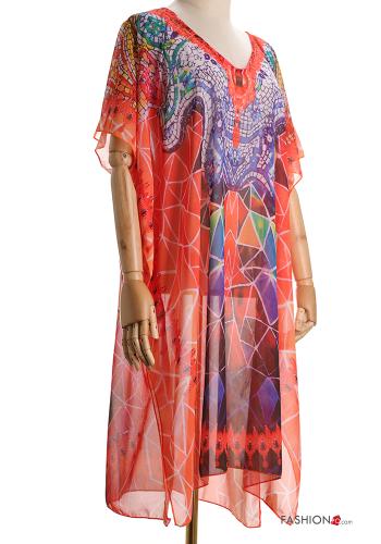  Saída de praia Padrão Estampado gola V 