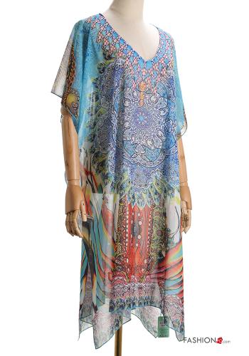  Saída de praia Padrão Estampado gola V 