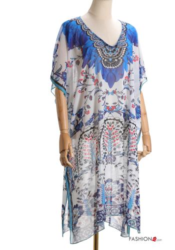  Saída de praia Padrão Estampado gola V 