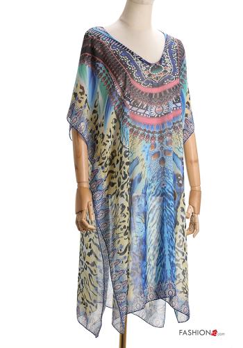  Saída de praia Padrão Estampado gola V 