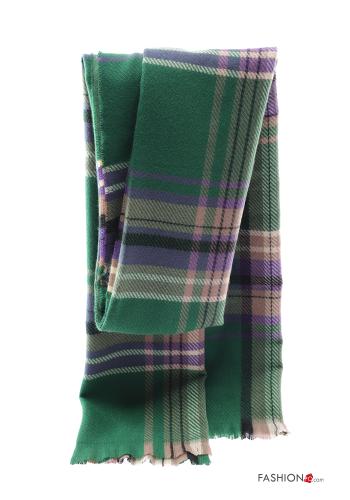  Tartan-Muster Schal mit Fransen Flaschengruen