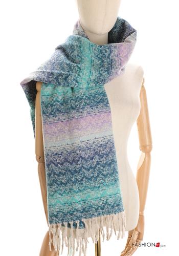  Multicoloured Scarf with fringe Teal