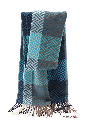  Geometric pattern Scarf with fringe Teal