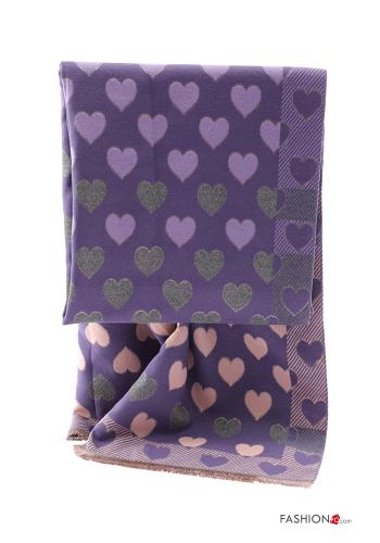  heart motif Scarf with fringe Purple