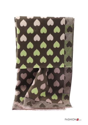  heart motif Scarf with fringe Light Olive-beige